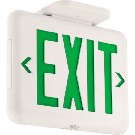 HUBBELL LIGHTING Hubbell Compact Arch. LED Exit, White w/ Green Letters, w/Battery Back-up, Self-Diagostics EVEUGWEI